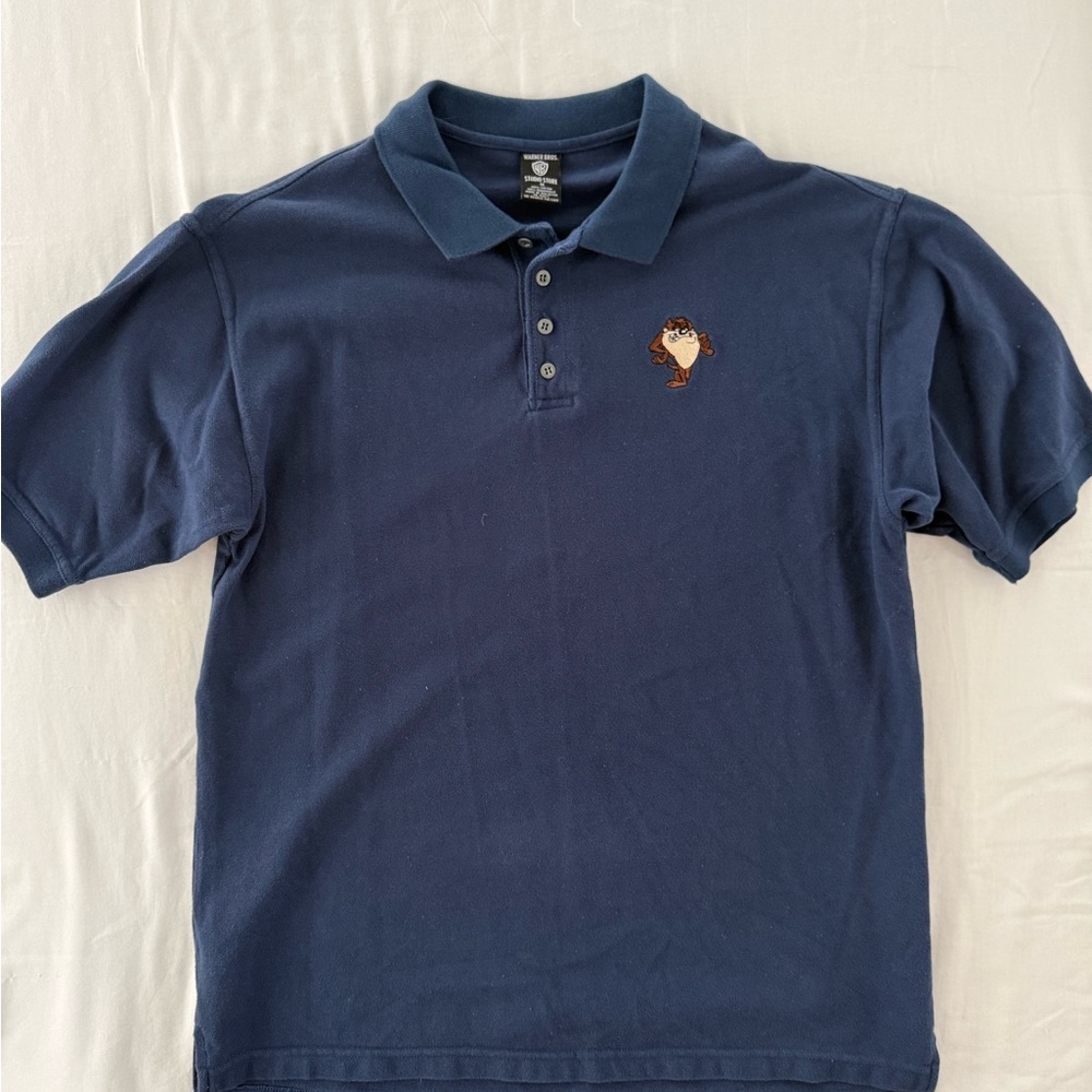 Vintage Warner Bros Studio Store Tasmanian Devil Men’s Medium Navy Polo Shirt